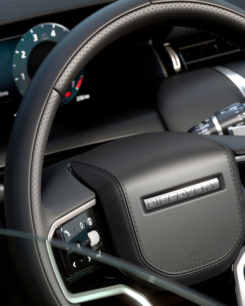 Close-up of the Discovery Sport steering wheel.