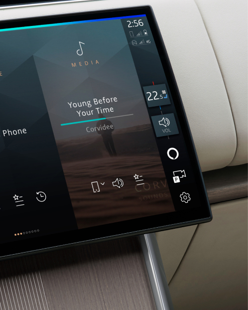 Close-up of the Range Rover infotainment.