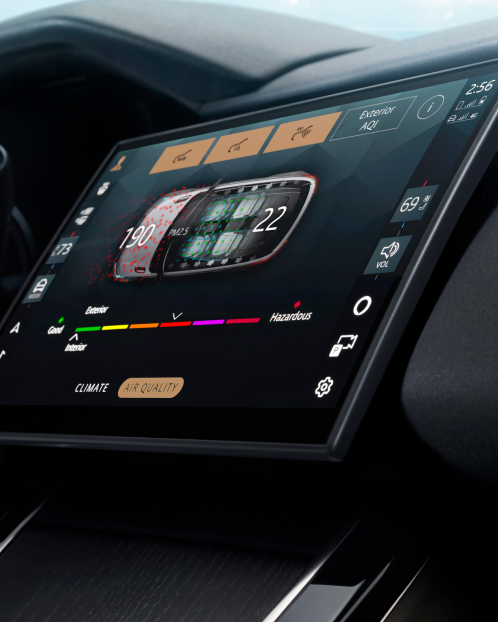 Close-up of the Velar vehicle settings.