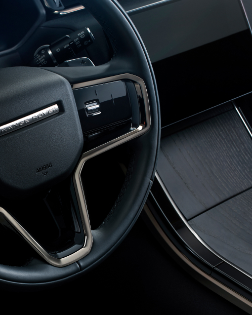 Close-up of the Velar steering wheel.