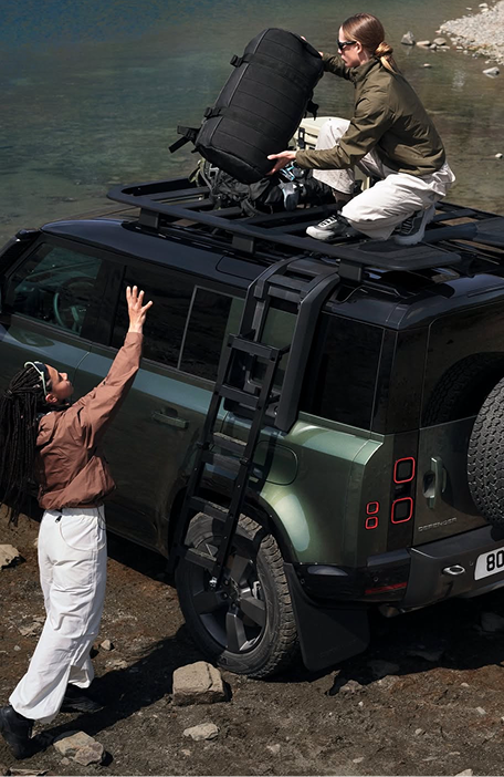 Close-up of the Defender steering wheel.
