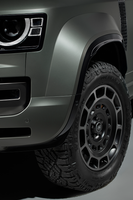 Close-up of the Defender leather seat headrest.